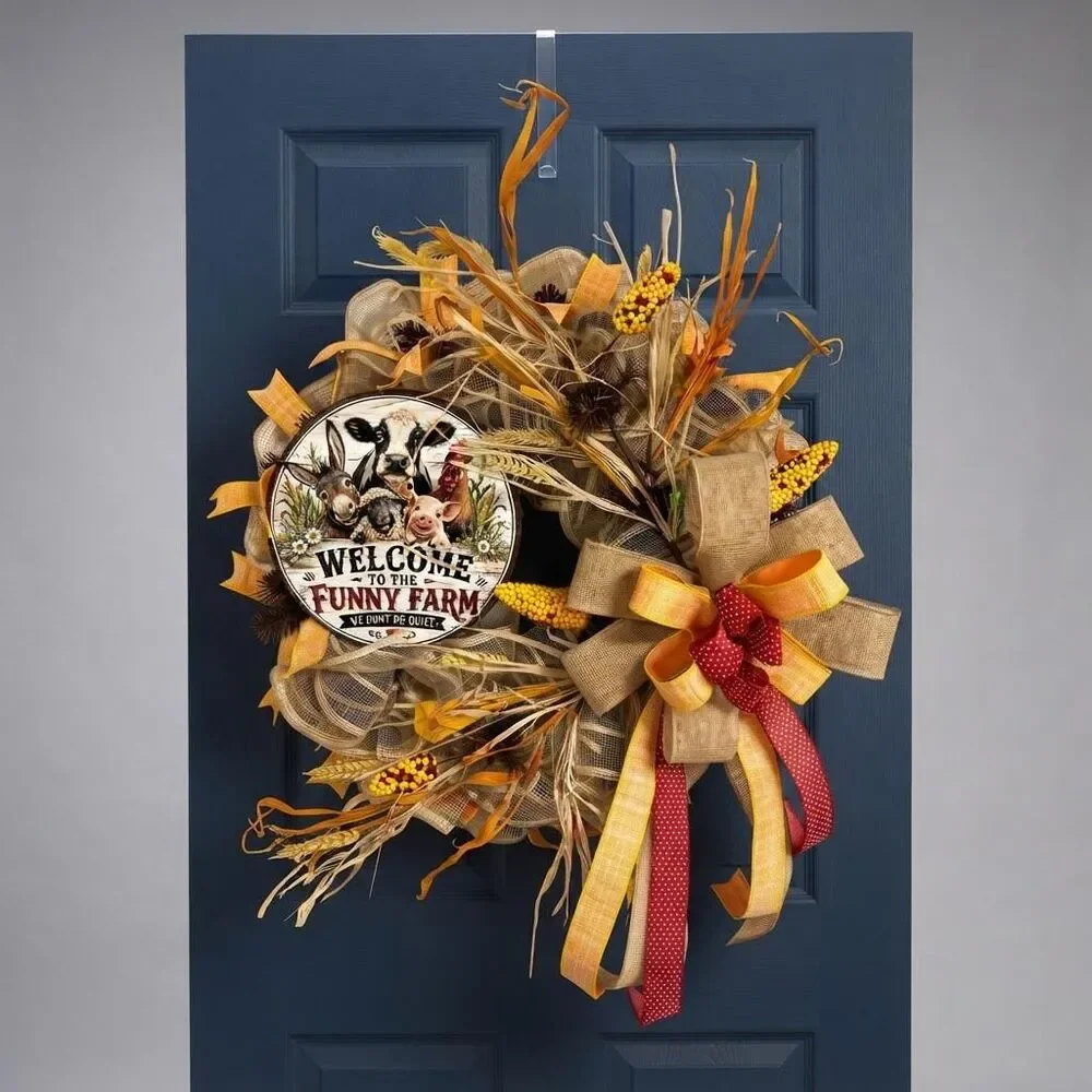 Funny Farm Front Door Wreath | Rustic Farmhouse Animals | Fall Harvest Decor
